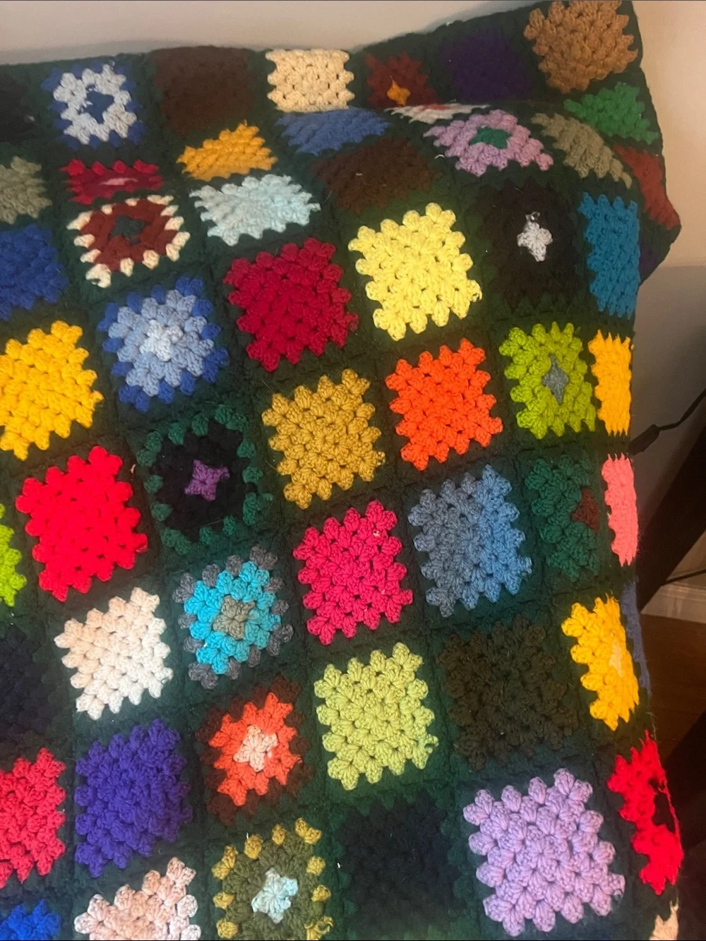 Vintage Handmade Multicolor Granny Square Throw Blanket - Home Holiday 76x49
